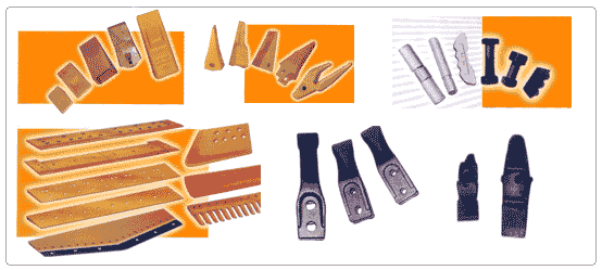 Tooth Points, Adapters, Pin, Retainers, Cutting Edge and endbits